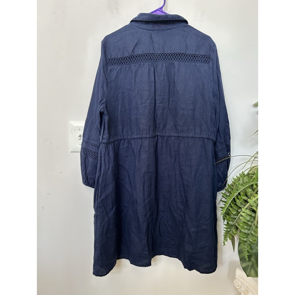 Tommy Bahama Coastalina Linen Shirt Dress L Navy Boho Resort Casual Lagenlook - Picture 4 of 6
